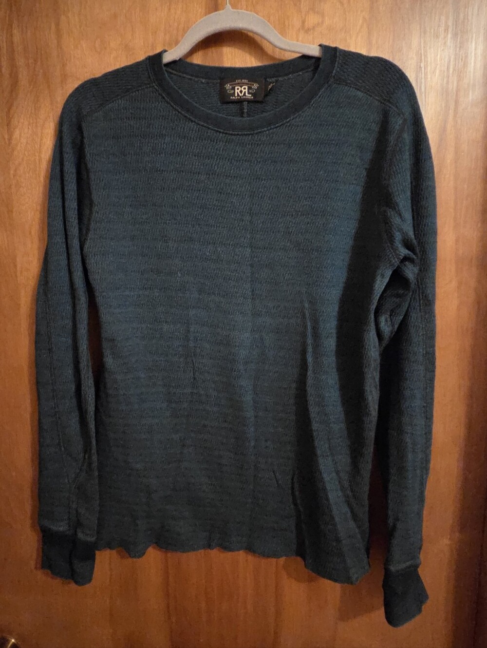 Double RL Ralph Lauren Men's Dark Blue Crewneck Thermal Long Sleeve Medium